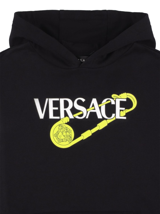 Versace: 印花棉质连帽卫衣 - 黑色 - kids-girls_1 | Luisa Via Roma