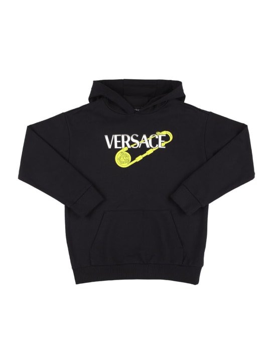 Versace: 印花棉质连帽卫衣 - 黑色 - kids-girls_0 | Luisa Via Roma