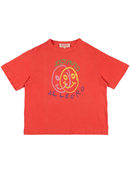 The Animals Observatory: 프린트 코튼 오버사이즈 티셔츠 - 레드 - kids-boys_0 | Luisa Via Roma