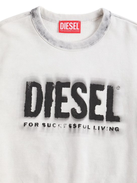 Diesel Kids: Sudadera de jersey de algodón con logo - Blanco Opaco//Negro - kids-boys_1 | Luisa Via Roma