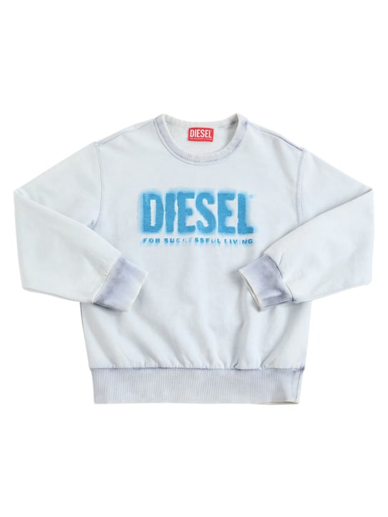 Diesel Kids: Felpa in jersey di cotone con logo - Off White/Blu - kids-boys_0 | Luisa Via Roma