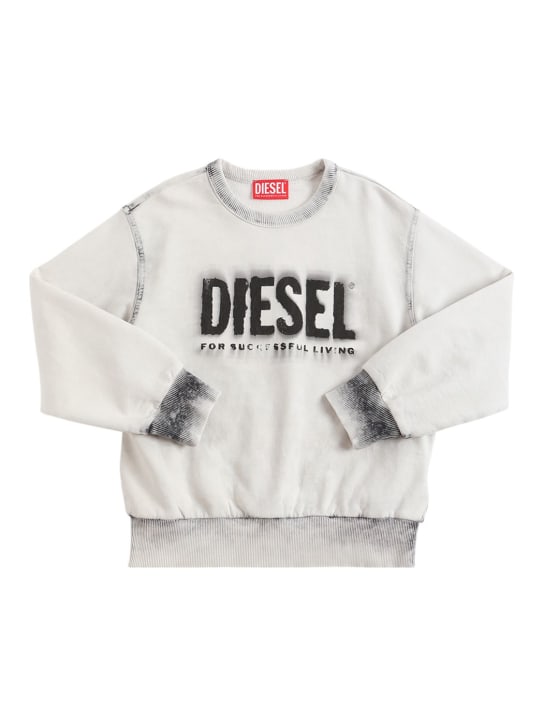 Diesel Kids: Sweat-shirt en jersey de coton imprimé logo - Blanc Cassé/Noir - kids-boys_0 | Luisa Via Roma