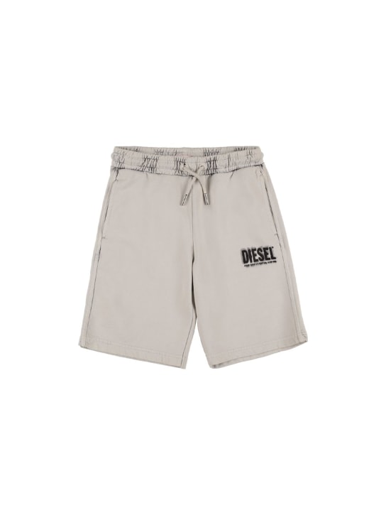 Diesel Kids: Shorts in felpa di cotone con logo - Off White/Nero - kids-boys_0 | Luisa Via Roma