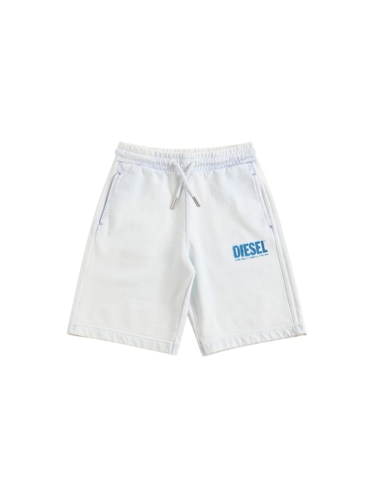 Diesel Kids: Shorts in felpa di cotone con logo - Off White/Blu - kids-boys_0 | Luisa Via Roma