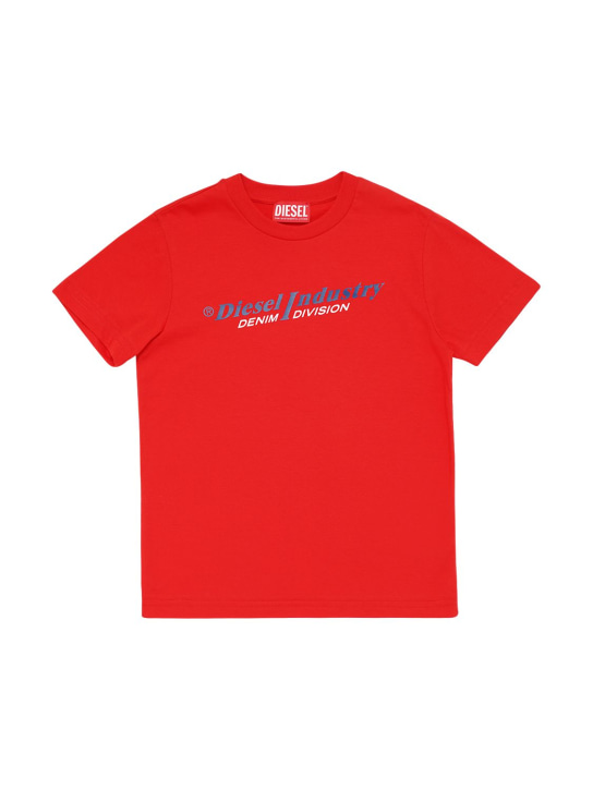 Diesel Kids: Logo print cotton jersey t-shirt - Red - kids-boys_0 | Luisa Via Roma