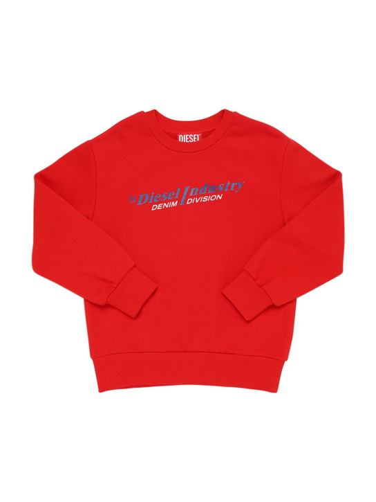 Diesel Kids: Logo print cotton jersey sweatshirt - Red - kids-girls_0 | Luisa Via Roma