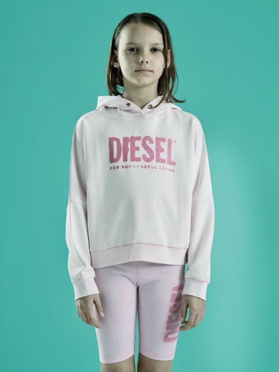 Diesel Kids: Logo print cotton sweatshirt hoodie - Pembe - kids-girls_1 | Luisa Via Roma