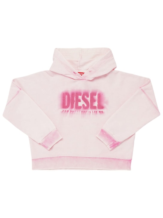 Diesel Kids: Sweat-shirt en coton imprimé logo à capuche - Rose - kids-girls_0 | Luisa Via Roma
