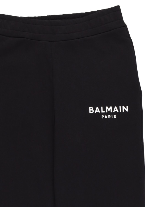 Balmain: Pantaloni in felpa di cotone con logo - Nero - kids-girls_1 | Luisa Via Roma