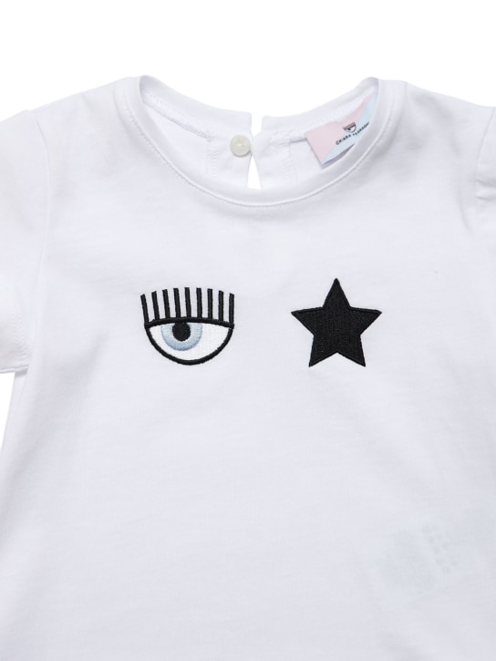 Chiara Ferragni: Logo刺绣棉质平纹针织T恤 - 白色 - kids-girls_1 | Luisa Via Roma