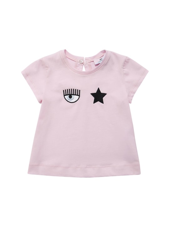 Chiara Ferragni: Logo刺绣棉质平纹针织T恤 - 粉色 - kids-girls_0 | Luisa Via Roma