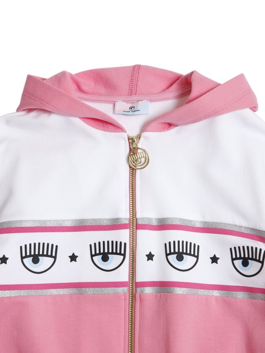 Chiara Ferragni: HOODIE AUS BAUMWOLLFLEECE „LOGOMANIA“ - Weiß/Dunkelrosa - kids-girls_1 | Luisa Via Roma