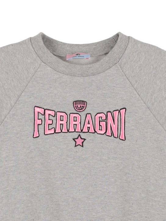 Chiara Ferragni: Logo刺绣棉质卫衣 - 灰色 - kids-girls_1 | Luisa Via Roma