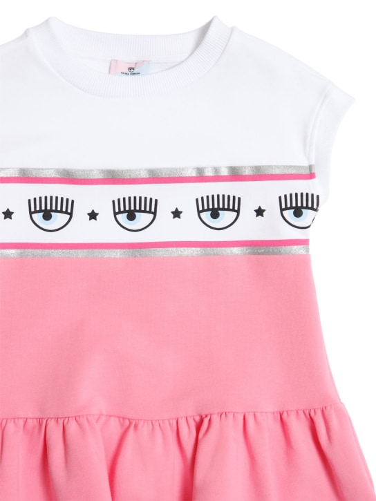 Chiara Ferragni: KLEID AUS BAUMWOLLMISCHFLEECE MIT LOGO - Weiß/Dunkelrosa - kids-girls_1 | Luisa Via Roma
