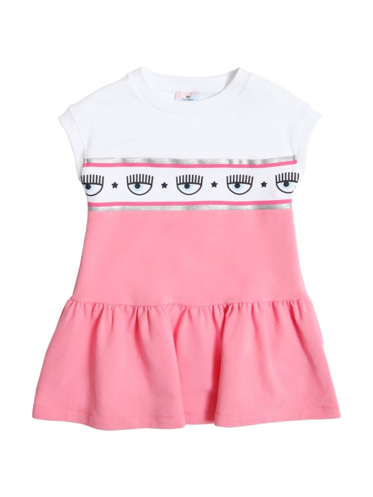 Chiara Ferragni: KLEID AUS BAUMWOLLMISCHFLEECE MIT LOGO - Weiß/Dunkelrosa - kids-girls_0 | Luisa Via Roma