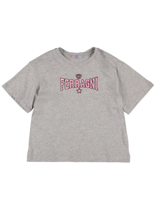 Chiara Ferragni: T-SHIRT AUS BAUMWOLLJERSEY MIT GESTICKTEM LOGO - Grau - kids-girls_0 | Luisa Via Roma