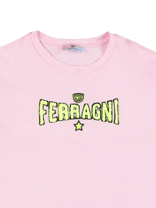Chiara Ferragni: Logo刺绣棉质平纹针织T恤 - 粉色 - kids-girls_1 | Luisa Via Roma