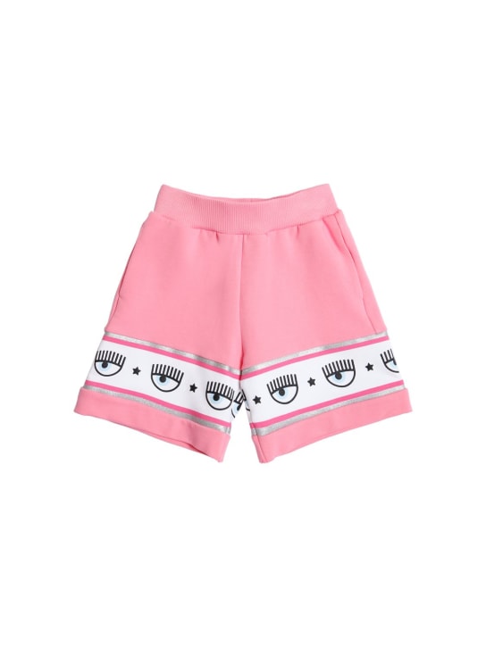 Chiara Ferragni: Shorts in felpa di cotone con logo - Rosa Scuro - kids-girls_0 | Luisa Via Roma