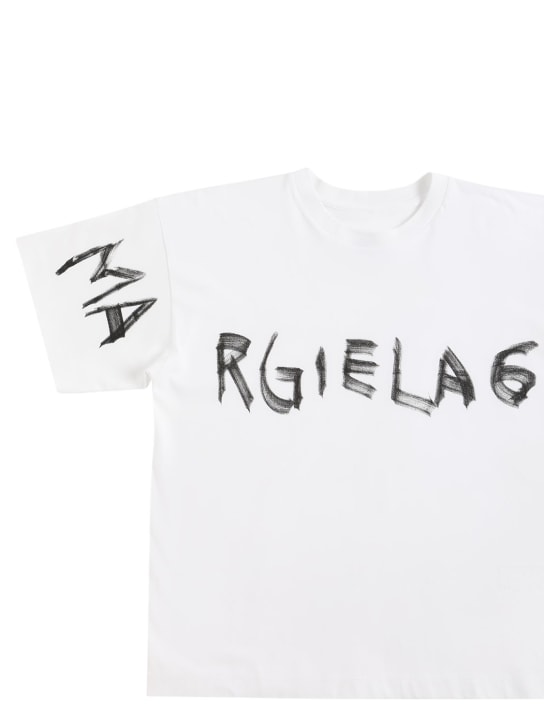 MM6 Maison Margiela: T-shirt en jersey de coton à imprimé logo - Blanc - kids-girls_1 | Luisa Via Roma