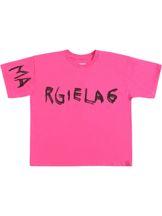 MM6 Maison Margiela: T-shirt en jersey de coton à imprimé logo - kids-girls_0 | Luisa Via Roma