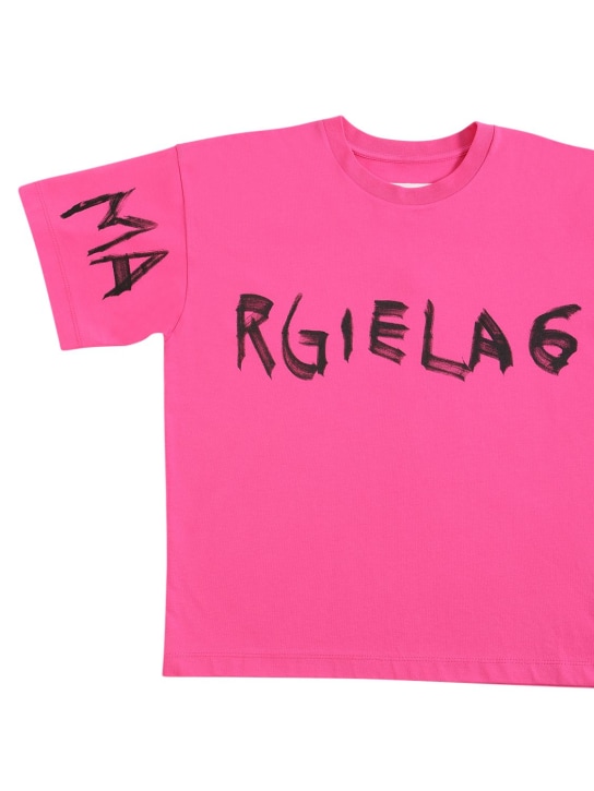 MM6 Maison Margiela: T-shirt en jersey de coton à imprimé logo - Fuchsia - kids-girls_1 | Luisa Via Roma