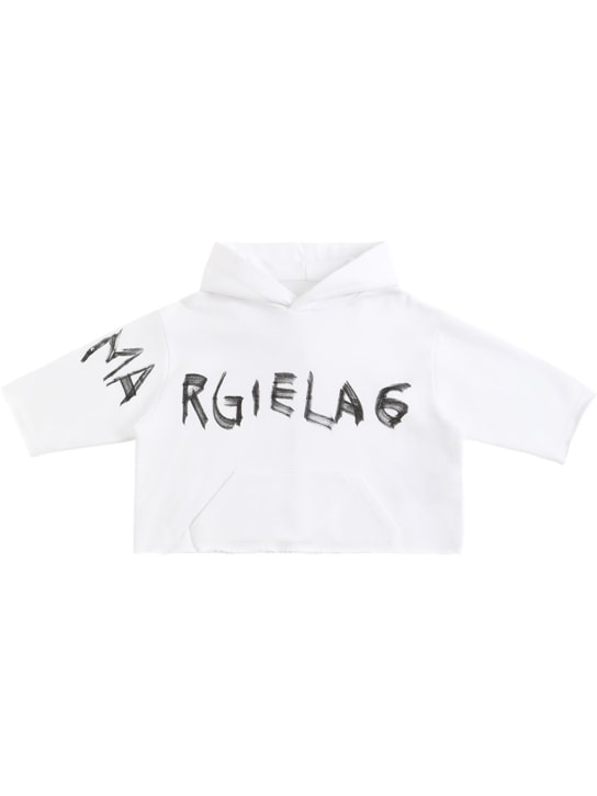 MM6 Maison Margiela: Sweat-shirt en coton imprimé logo à capuche - Blanc - kids-girls_0 | Luisa Via Roma
