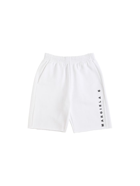 MM6 Maison Margiela: Shorts de algodón con logo estampado - Blanco - kids-boys_0 | Luisa Via Roma