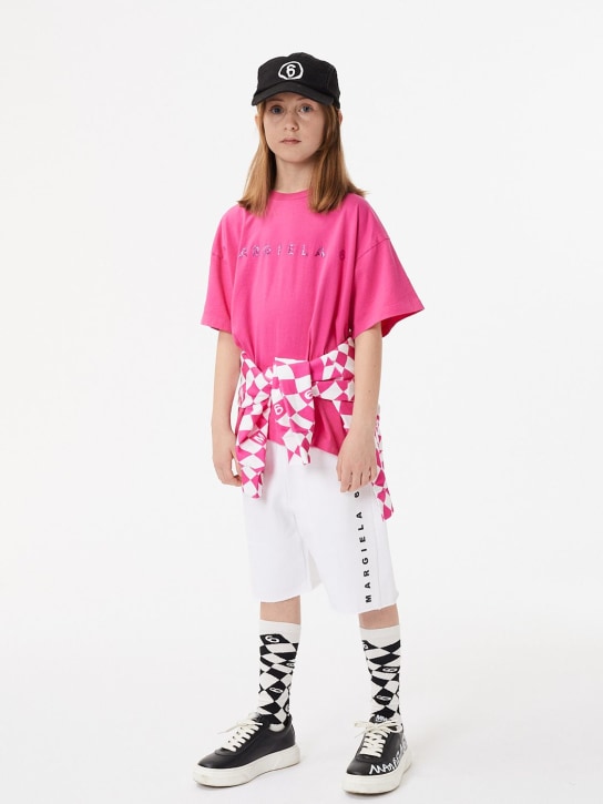 MM6 Maison Margiela: Shorts de algodón con logo estampado - Blanco - kids-girls_1 | Luisa Via Roma