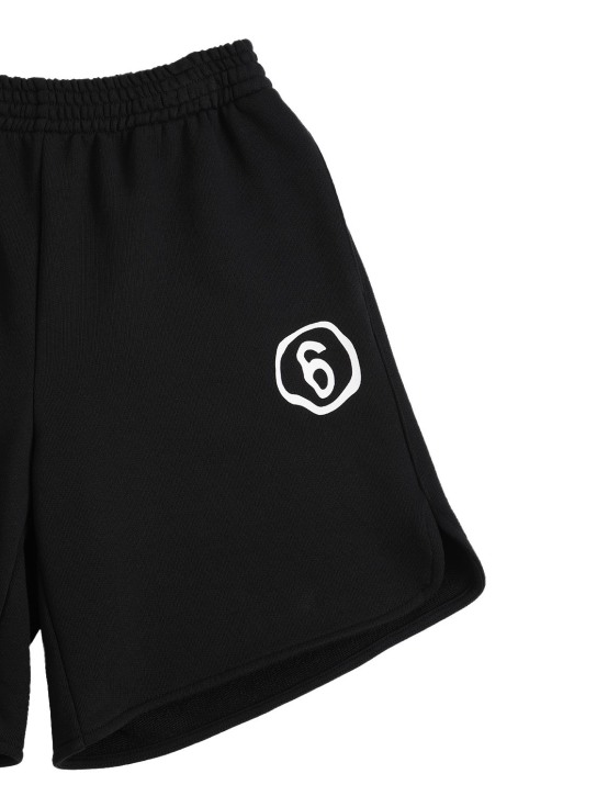 MM6 Maison Margiela: Printed logo cotton sweat shorts - Black - kids-girls_1 | Luisa Via Roma