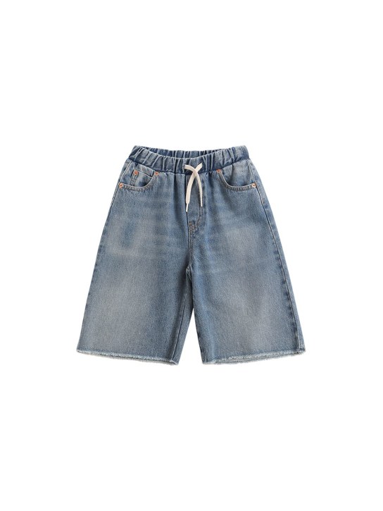 MM6 Maison Margiela: Cotton denim shorts - Denim - kids-boys_0 | Luisa Via Roma