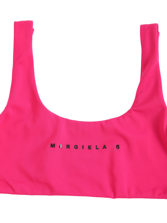 MM6 Maison Margiela: Logo print Lycra bikini set - Fuchsia - kids-girls_1 | Luisa Via Roma