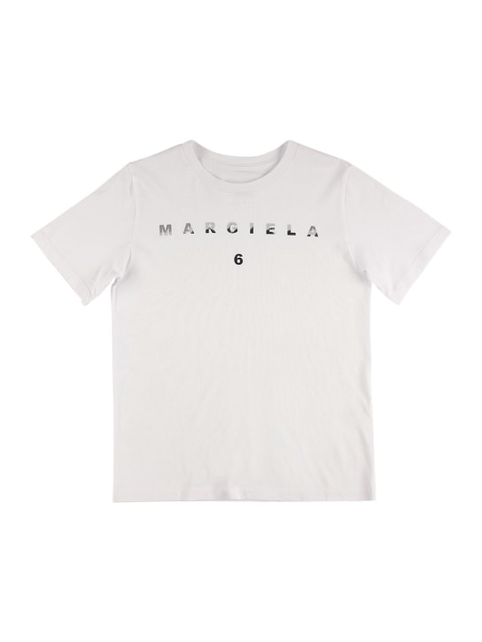 MM6 Maison Margiela: T-shirt en jersey de coton à logo - Blanc - kids-girls_0 | Luisa Via Roma