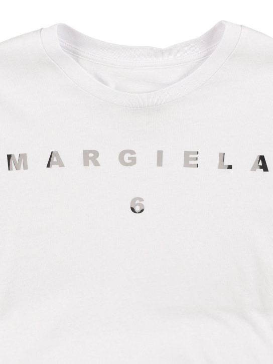 MM6 Maison Margiela: T-shirt in jersey di cotone con logo - Bianco - kids-girls_1 | Luisa Via Roma
