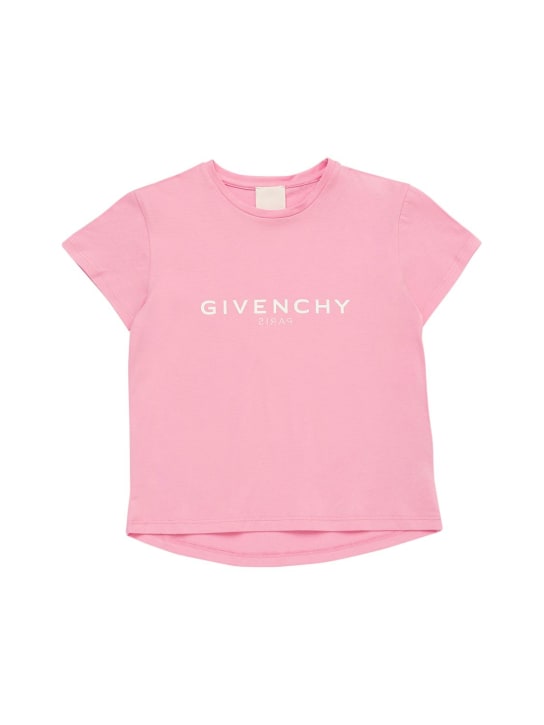Givenchy: Baskılı logolu pamuklu jarse tişört - kids-girls_0 | Luisa Via Roma