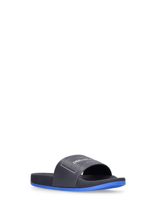 Zadig&Voltaire: 로고 프린트 러버 슬라이드 샌들 - 네이비 - kids-boys_1 | Luisa Via Roma