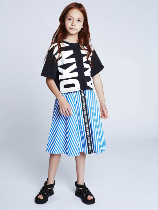 DKNY: T-shirt en coton biologique imprimé logo - Noir - kids-girls_1 | Luisa Via Roma