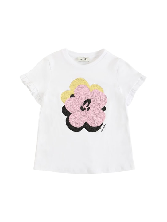 Lanvin: Camiseta de jersey de algodón con decoraciones - Blanco - kids-girls_0 | Luisa Via Roma