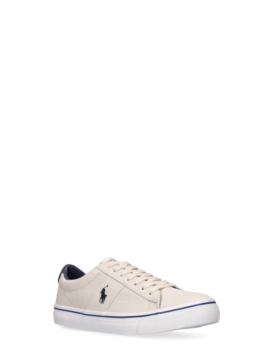 Polo Ralph Lauren: Logo recycled cotton lace-up sneakers - Beige - kids-boys_1 | Luisa Via Roma