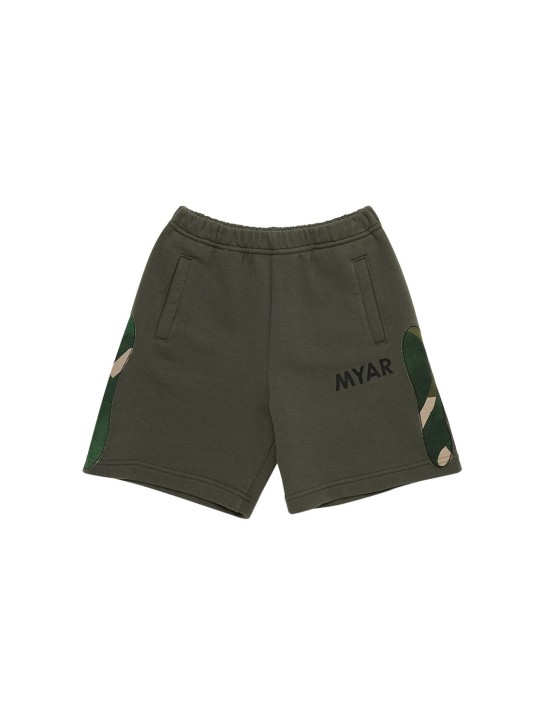 Myar: Recycling cotton sweat shorts - Dark Green - kids-boys_0 | Luisa Via Roma
