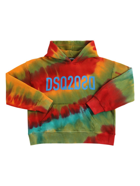 Dsquared2: Tie dye cotton sweatshirt hoodie - Multicolor - kids-boys_0 | Luisa Via Roma