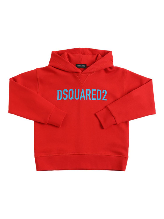 Dsquared2: Sudadera de algodón con capucha y logo - Rojo - kids-girls_0 | Luisa Via Roma