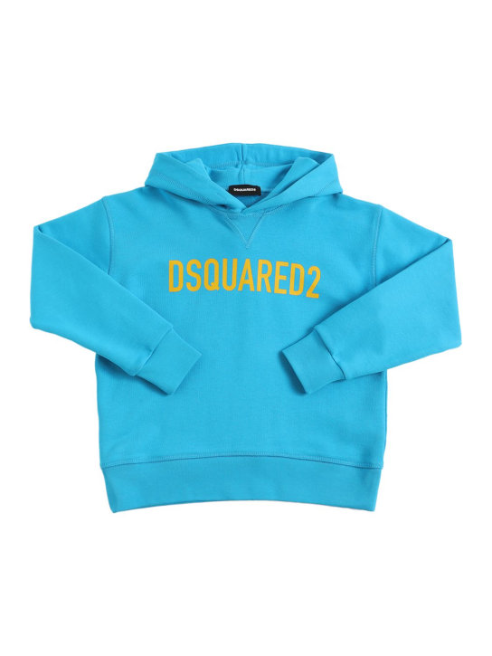 Dsquared2: Sudadera de algodón con capucha y logo - Azul Claro - kids-boys_0 | Luisa Via Roma