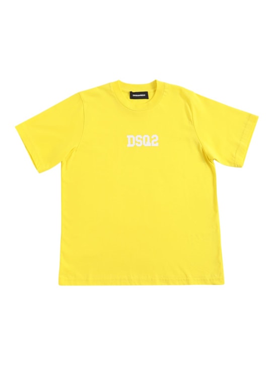 Dsquared2: Logo棉质平纹针织T恤 - 黄色 - kids-girls_0 | Luisa Via Roma