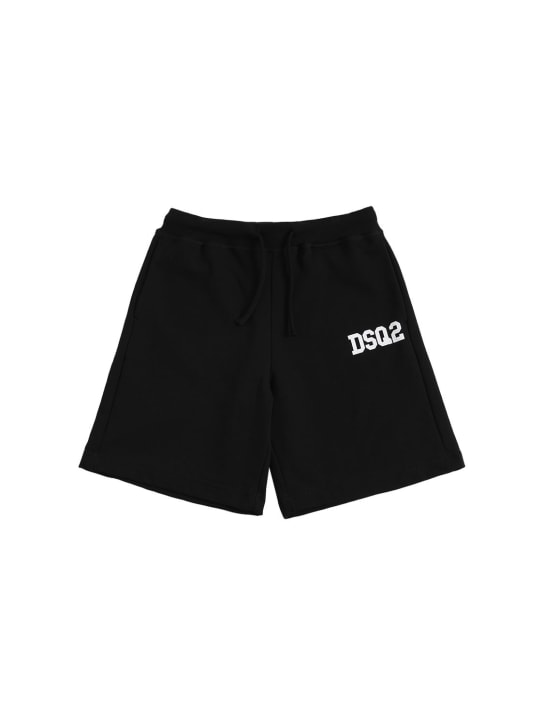 Dsquared2: Shorts in felpa di cotone con logo - Nero - kids-boys_0 | Luisa Via Roma