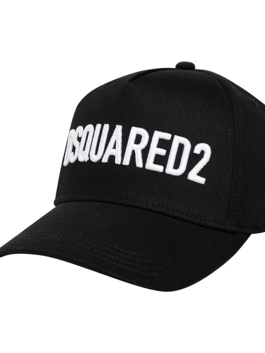Dsquared2: Logo棉质华达呢帽子 - 黑色 - kids-boys_1 | Luisa Via Roma