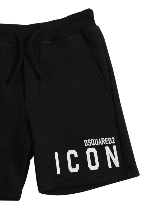 Dsquared2: Icon logo print cotton sweat shorts - Black - kids-girls_1 | Luisa Via Roma