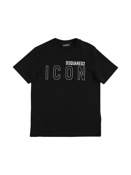 Dsquared2: T-shirt en jersey de coton à logo Icon - Noir - kids-girls_0 | Luisa Via Roma