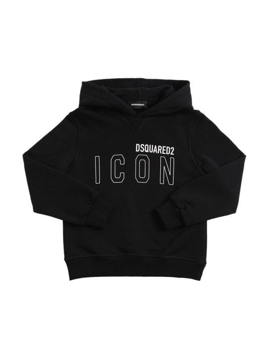Dsquared2: Icon logo print cotton hoodie - Black - kids-boys_0 | Luisa Via Roma