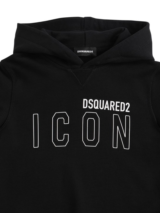 Dsquared2: Sweat-shirt en coton imprilmé logo à capuche Icon - Noir - kids-boys_1 | Luisa Via Roma
