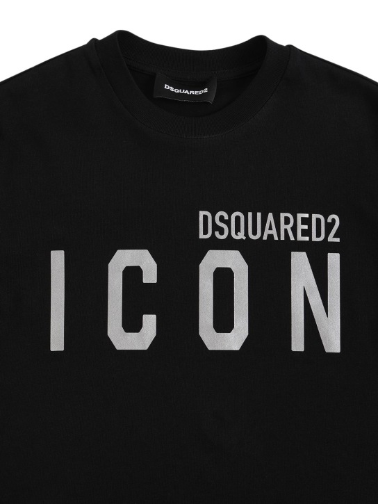 Dsquared2: Icon logo印花棉质平纹针织T恤 - 黑色 - kids-boys_1 | Luisa Via Roma